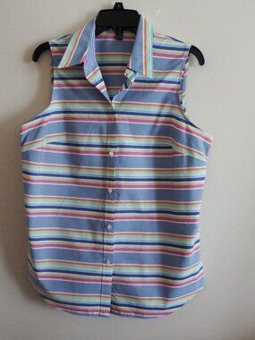 NWOT Chap's Women's Blue Multi-Striped Top L